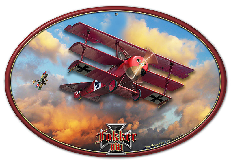 3-D Fokker Tri-Plane Vintage Sign, 3-D, Metal Sign, Wall Art, 20 X 13 Inches