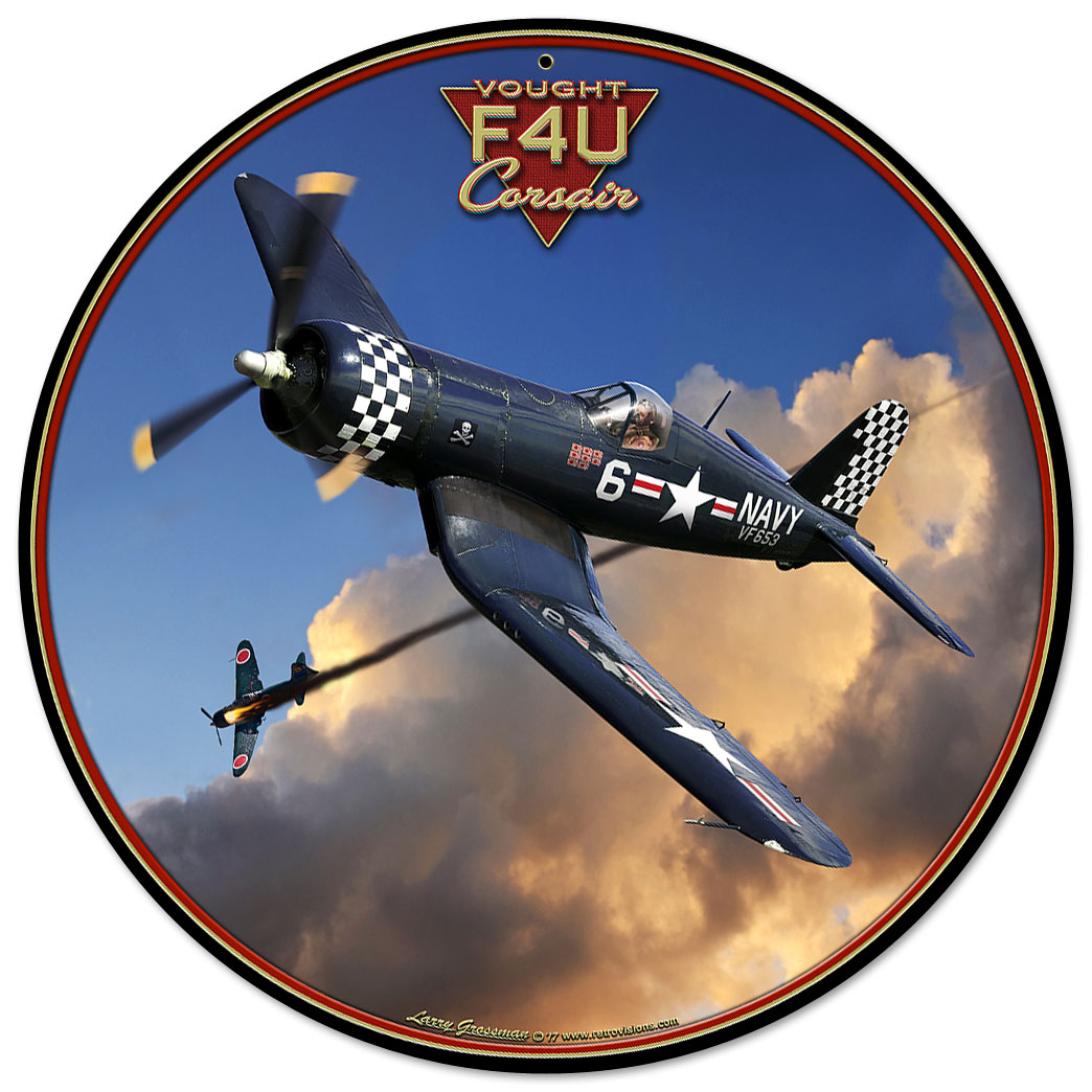 Corsair F4U, Aviation, Metal Sign, Wall Art, 14 X 14 Inches
