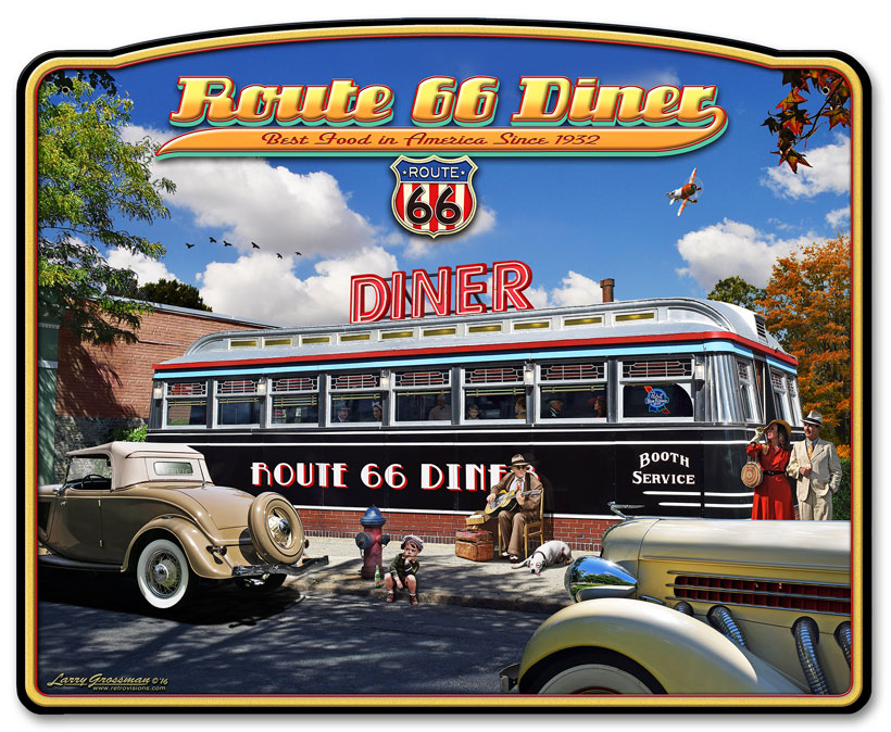 1936 Route 66 Diner, Street Signs, Metal Sign, Wall Art, X Inches