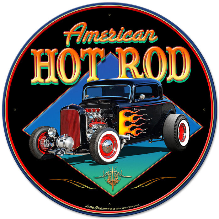 American Hot Rod '32, Automotive, Metal Sign, Wall Art, 28 X 28 Inches