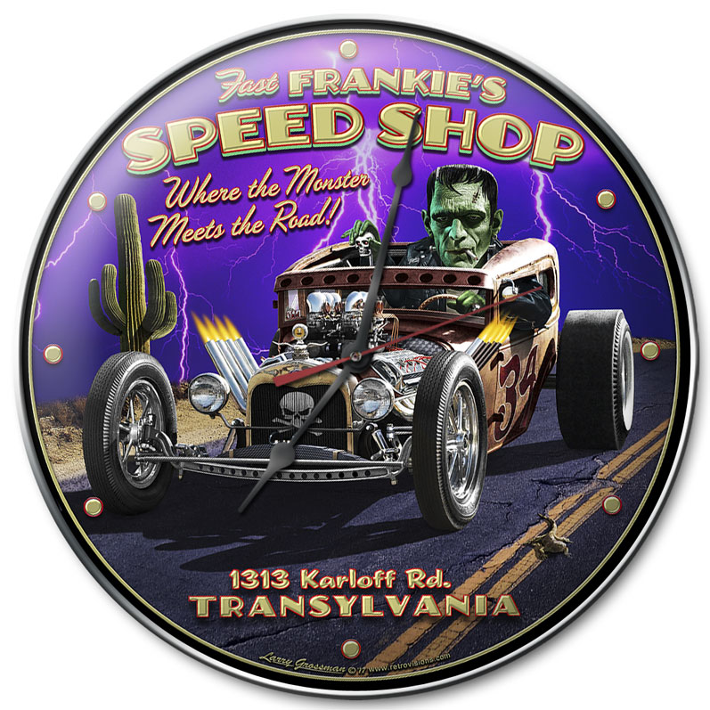 Frankie's Speed Shop, Automotive, Metal Sign, Wall Art, 14 X 14 Inches