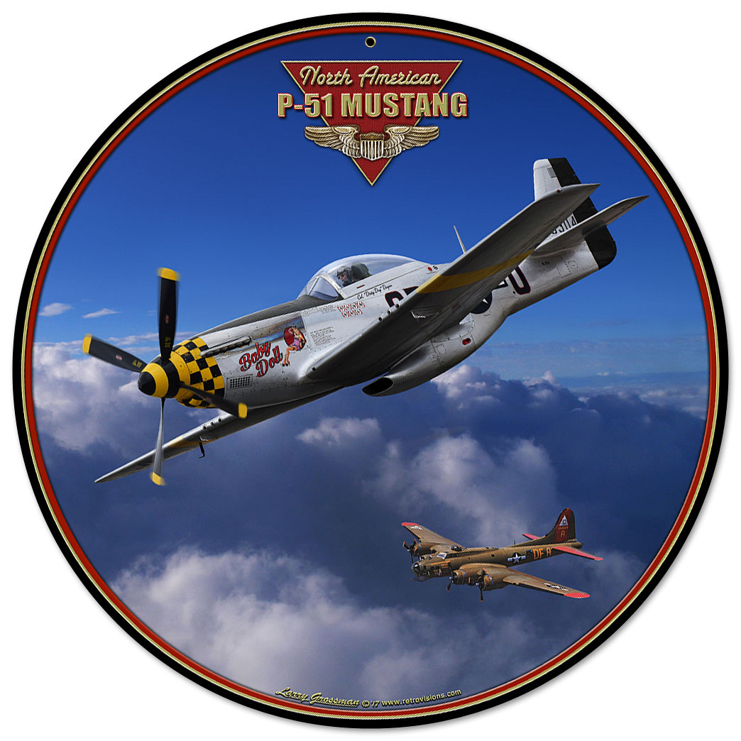 P-51 Mustang Vintage Sign, Aviation, Metal Sign, Wall Art, 14 X 14 Inches