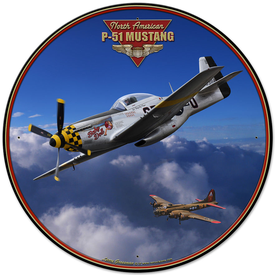 P-51 Mustang Vintage Sign, Aviation, Metal Sign, Wall Art, 28 X 28 Inches