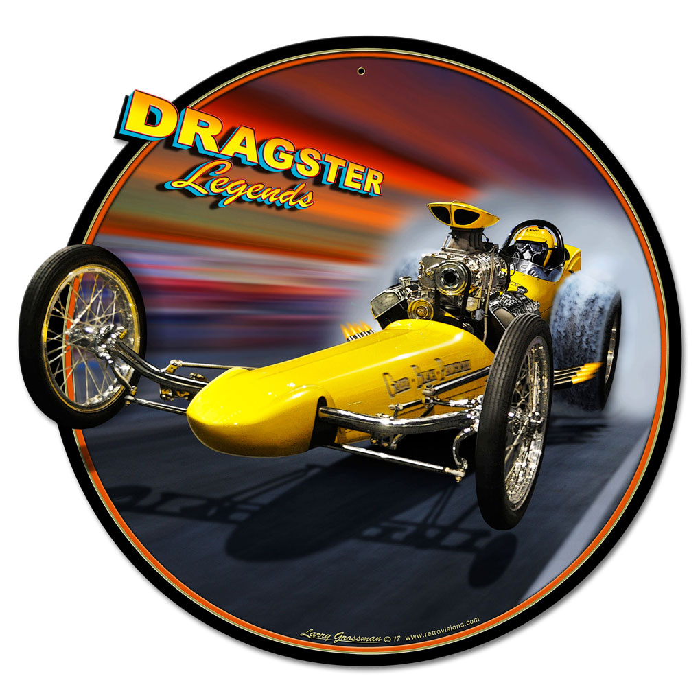 Dragster Legends Vintage Sign, Automotive, Metal Sign, Wall Art, 28 X 28 Inches