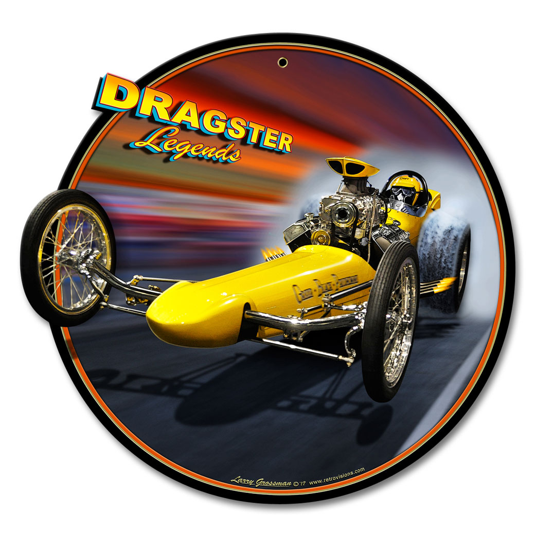 Dragster Legends Vintage Sign, Automotive, Metal Sign, Wall Art, 16 X 16 Inches