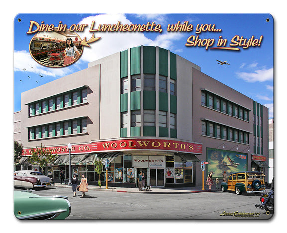 Woolworths Vintage Sign, Automotive, Metal Sign, Wall Art, 12 X 15 Inches