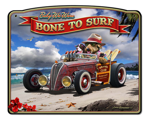 Bone to Surf Vintage Sign, Automotive, Metal Sign, Wall Art, 18 X 14 Inches
