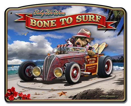 3-D Bone to Surf Vintage Sign, 3-D, Metal Sign, Wall Art, 18 X 14 Inches