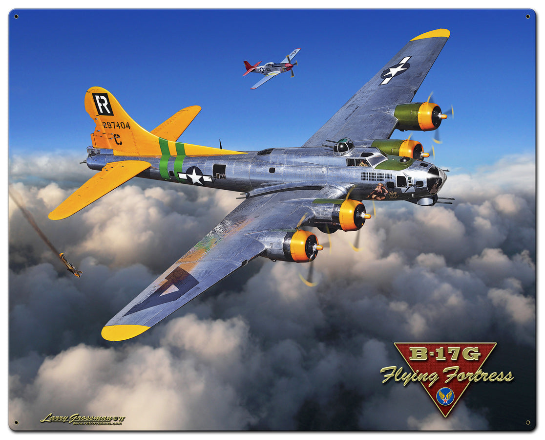 B-17G Flying Fortress Vintage Sign, Automotive, Metal Sign, Wall Art, 24 X 30 Inches