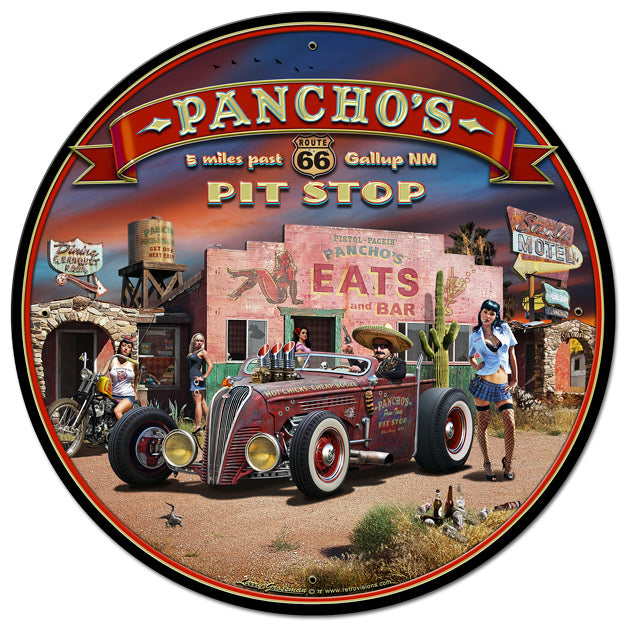 Route 66 Pancho's Vintage Sign, Street Signs, Metal Sign, Wall Art, 28 X 28 Inches