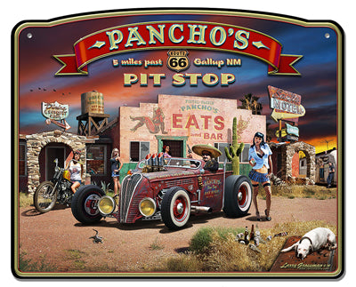 Route 66 Pancho's Vintage Sign, Street Signs, Metal Sign, Wall Art, 18 X 14 Inches