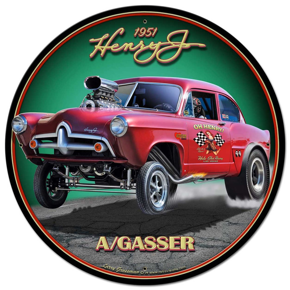1951 Henry J Gasser Vintage Sign, Automotive, Metal Sign, Wall Art, 28 X 28 Inches