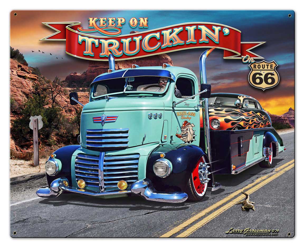 1947 Truckin' Rt 66, Oil & Petro, Metal Sign, Wall Art, 30 X 24 Inches