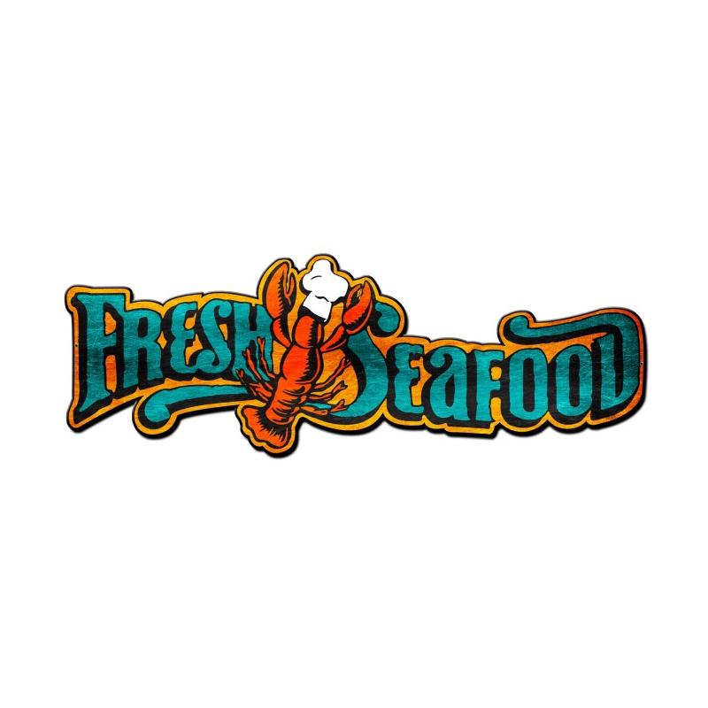Fresh Seafood Vintage Sign, Food & Drink, Metal Sign, Wall Art, 24 X 9 Inches