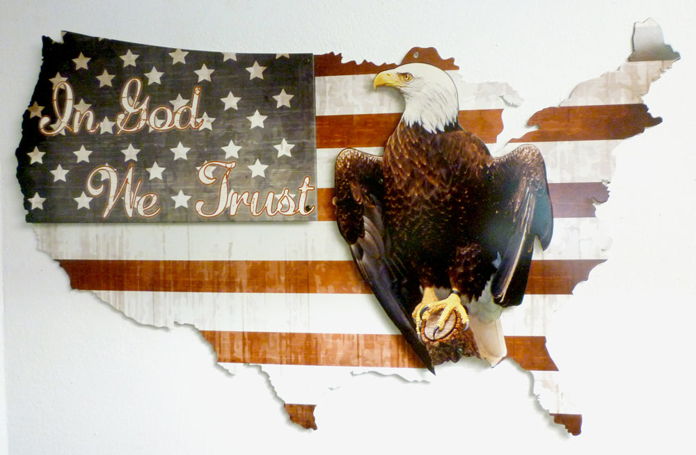 3-D In God We Trust Usa Vintage Sign, 3-D, Metal Sign, Wall Art, 35 X 21 Inches