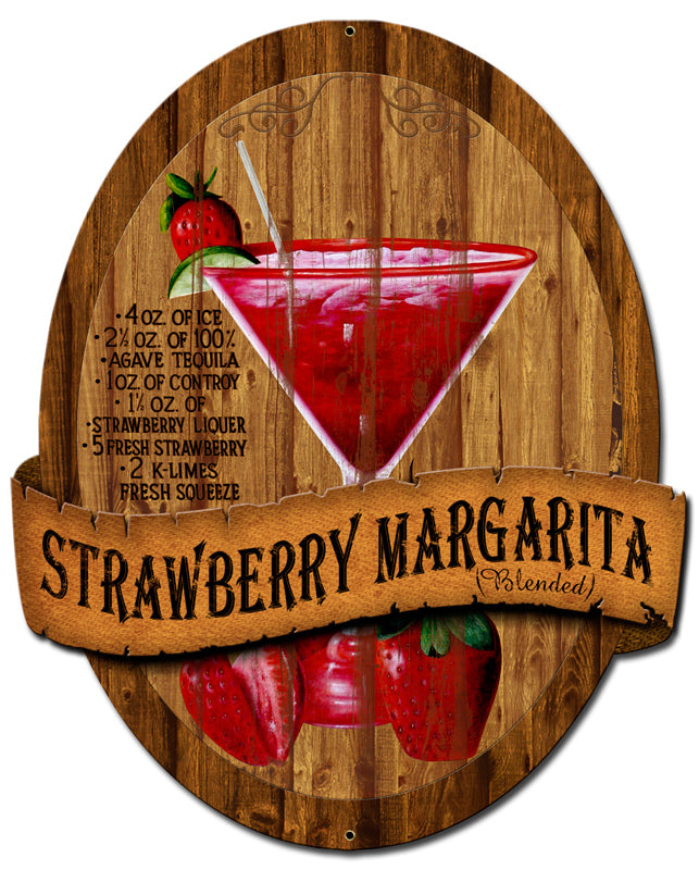 3-D Strawberry Margarita , Food & Drink, Metal Sign, Wall Art, 13 X 16 Inches