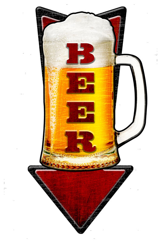3-D Cold Beer Arrow Vintage Sign, 3-D, Metal Sign, Wall Art, 24 X 10 Inches