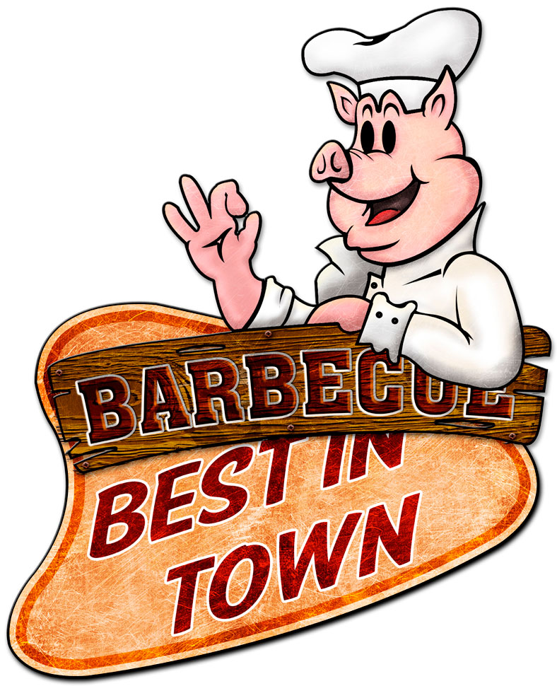 3-D Barbecue Best In Town Vintage Sign, 3-D, Metal Sign, Wall Art, 22 X 26 Inches
