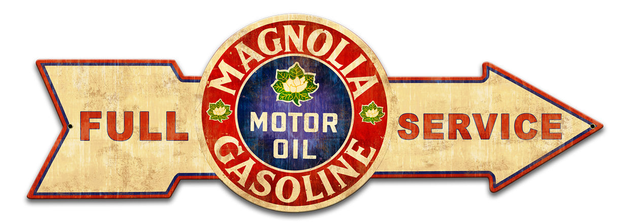 Full Service Magnolia Gasoline, Oil & Petro, Metal Sign, Wall Art, 32 X 11 Inches