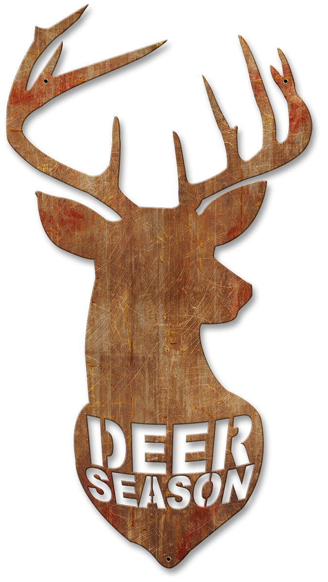 Deer Season Vintage Silhoutee, Home & Garden, Metal Sign, Wall Art, 11 X 22 Inches