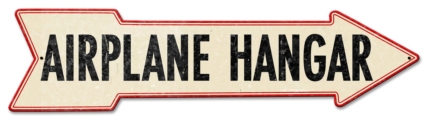 Airplane Hangar Arrow Vintage Sign, Aviation, Metal Sign, Wall Art, 30 X 7 Inches