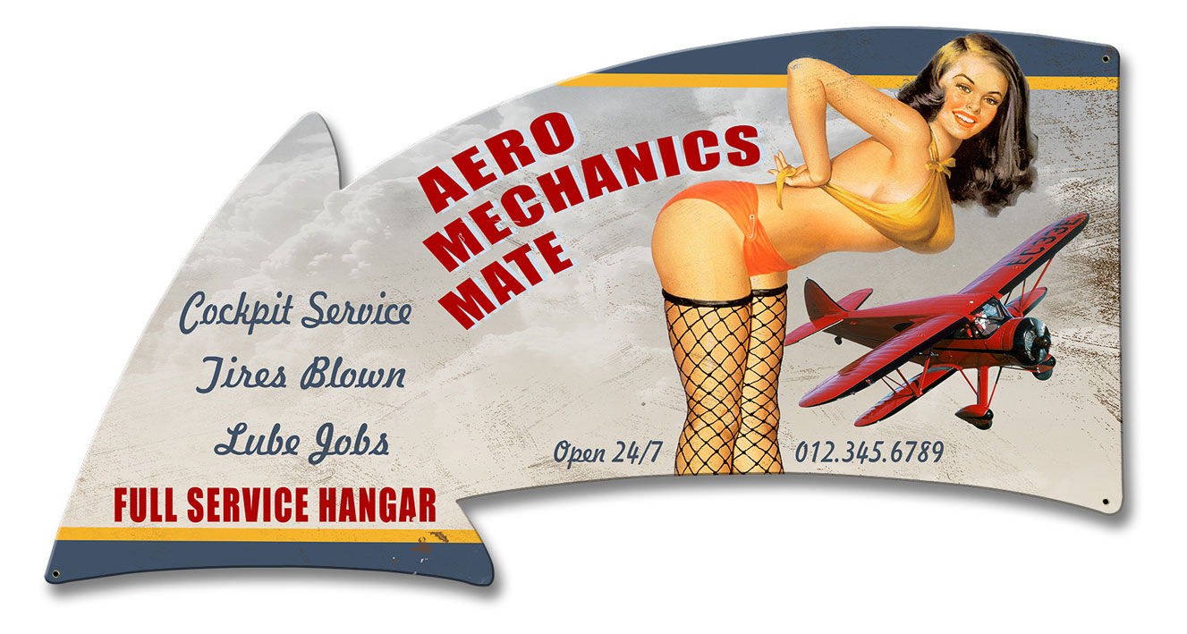 Aero Mechanics Mate Full Service Arrow Vintage Sign, Aviation, Metal Sign, Wall Art, 21 X 11 Inches