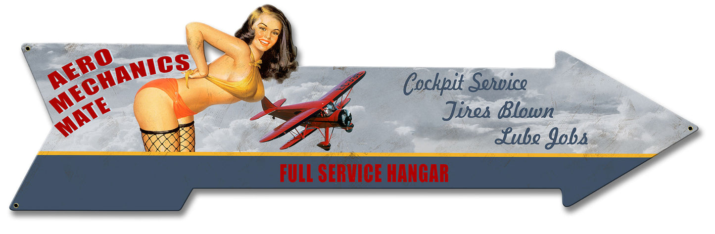 Aero Mechanics Arrow Vintage Sign, Aviation, Metal Sign, Wall Art, 31 X 9 Inches