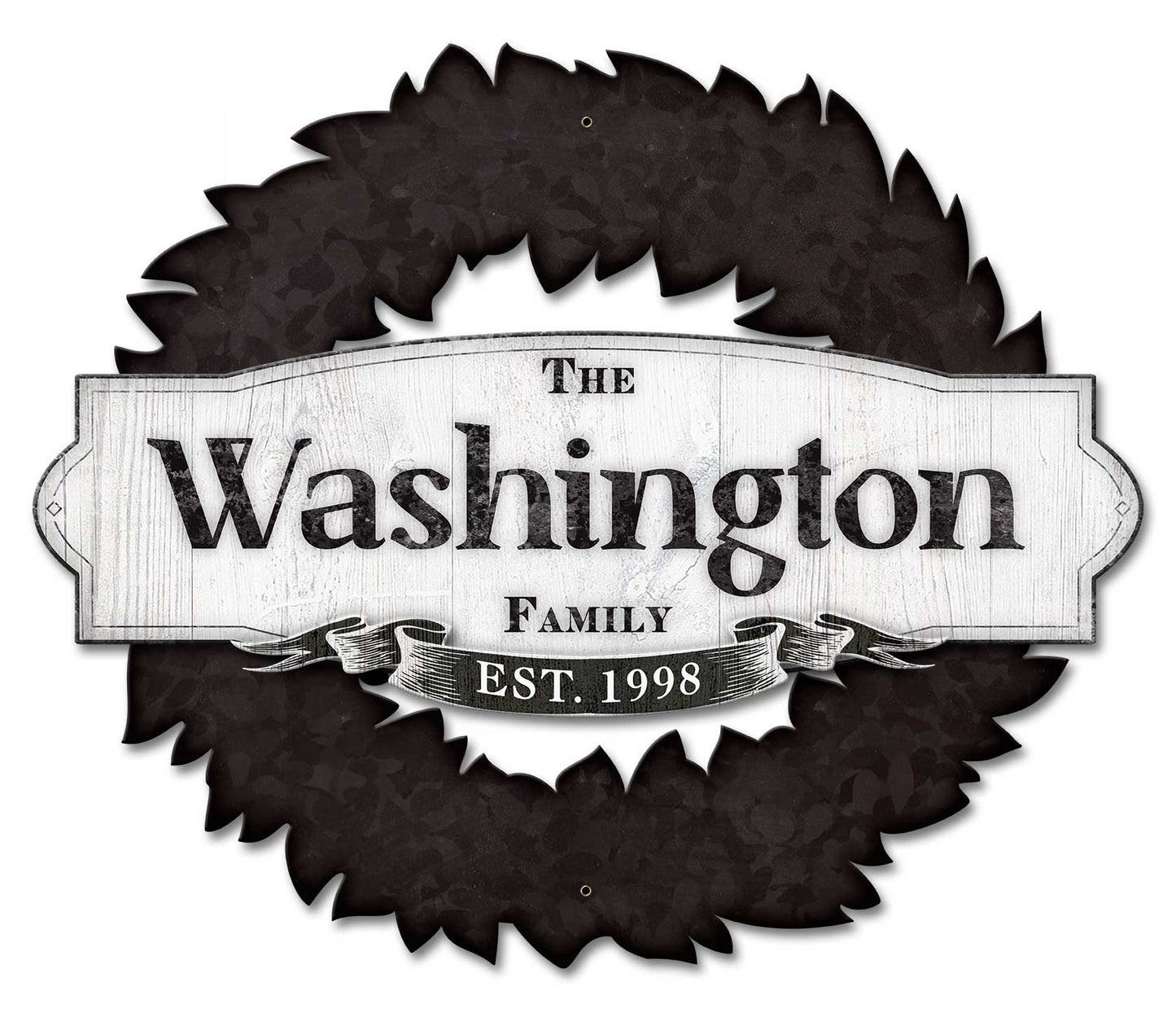 3-D Personalized Family Name Wreath, 3-D, Metal Sign, Wall Art, 22 X 18 Inches