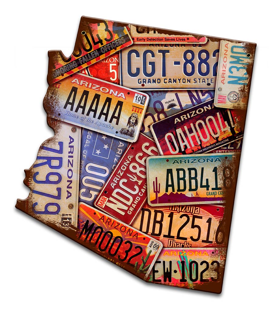 Arizona License Plates Vintage Sign, License Plates, Metal Sign, Wall Art, 11 X 12 Inches