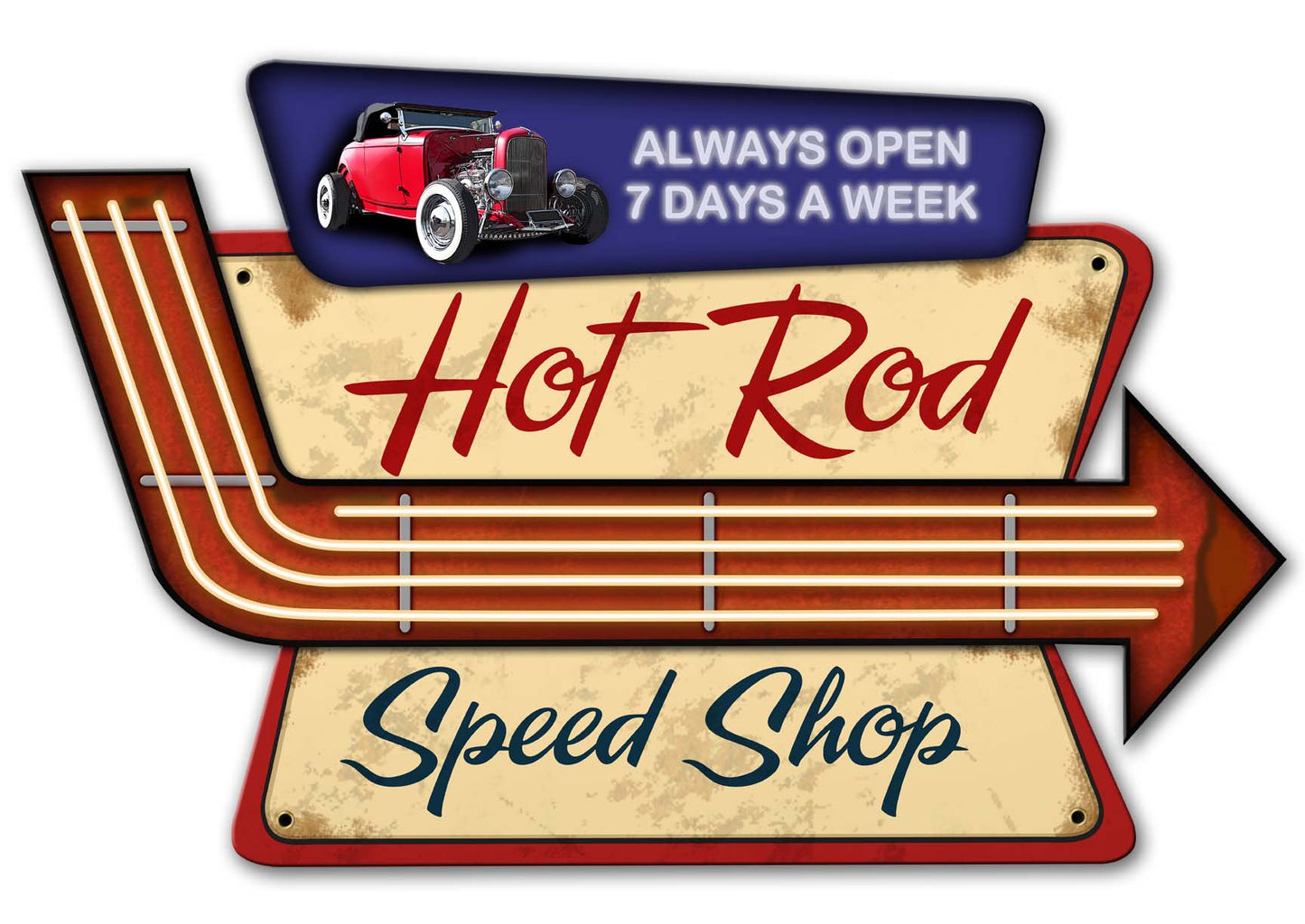 Hot Rod Speed Shop 3-D Vintage Sign, 3-D, Metal Sign, Wall Art, 23 X 15 Inches