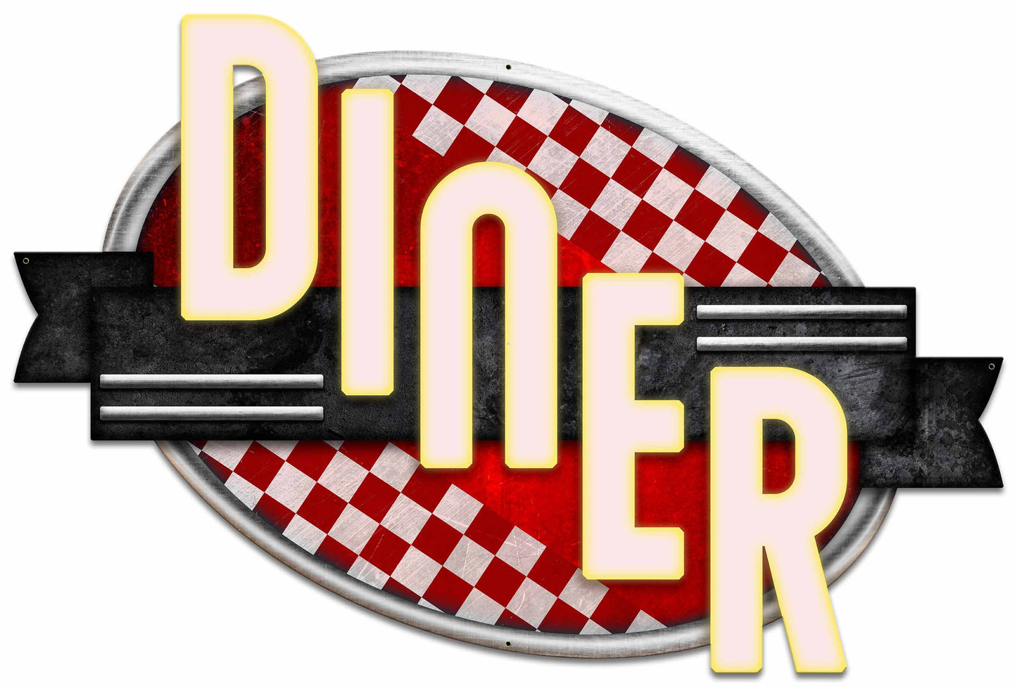 Diner Red Checkers, Food & Drink, Metal Sign, Wall Art, 36 X 24 Inches