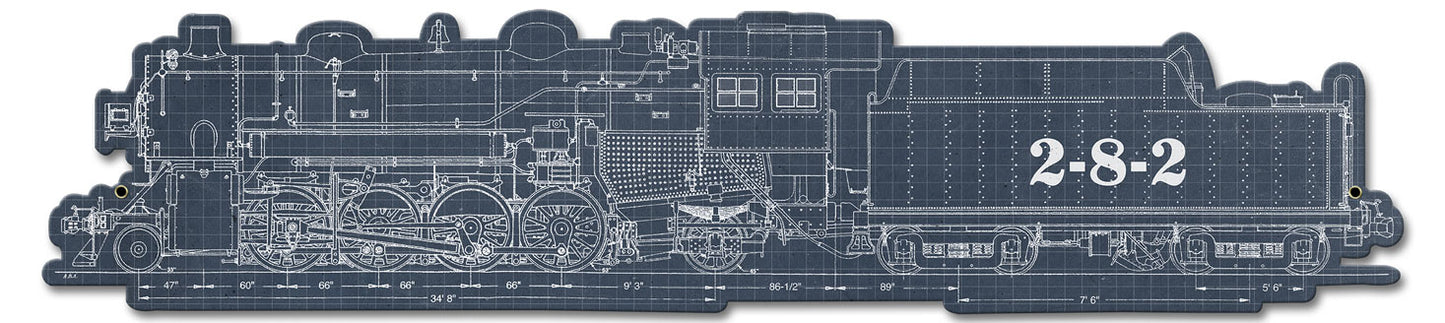 Train Blue Print 2-8-2, Trains, Metal Sign, Wall Art, X Inches