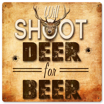 Deer For Beer Vintage Sign, Man Cave, Metal Sign, Wall Art, 12 X 12 Inches