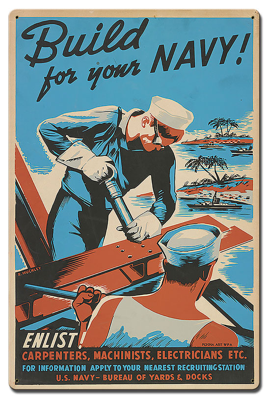 Build For Your Navy Vintage Sign, Patriotic, Metal Sign, Wall Art, 24 X 16 Inches