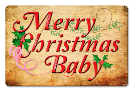 Merry Christmas Baby Vintage Sign, Seasonal, Metal Sign, Wall Art, 18 X 12 Inches