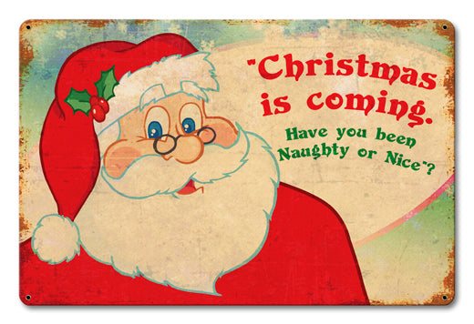 Santa Naughty Or Nice Vintage Sign, Seasonal, Metal Sign, Wall Art, 18 X 12 Inches