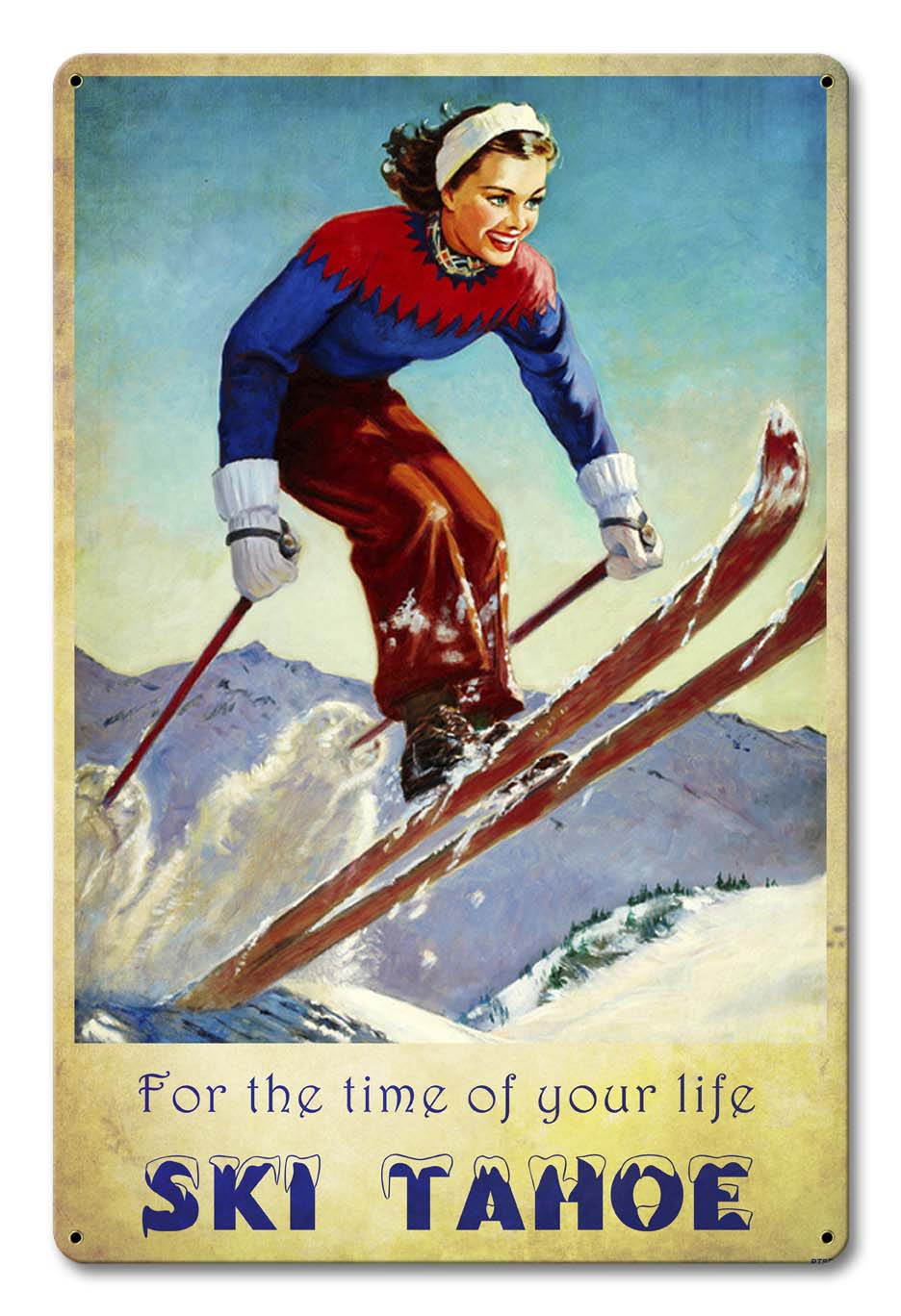 Ski Tahoe Time Of Life Vintage Sign, Travel, Metal Sign, Wall Art, 12 X 18 Inches