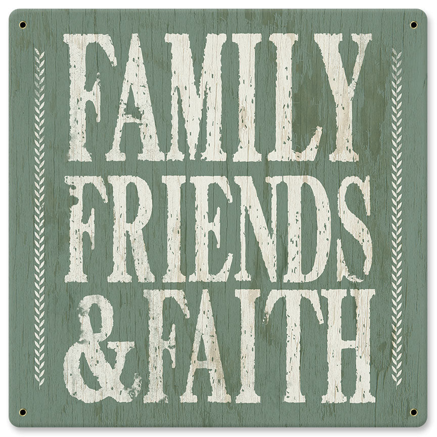 Family Friends Faith Vintage Sign, Ocean and Beach, Metal Sign, Wall Art, 12 X 12 Inches