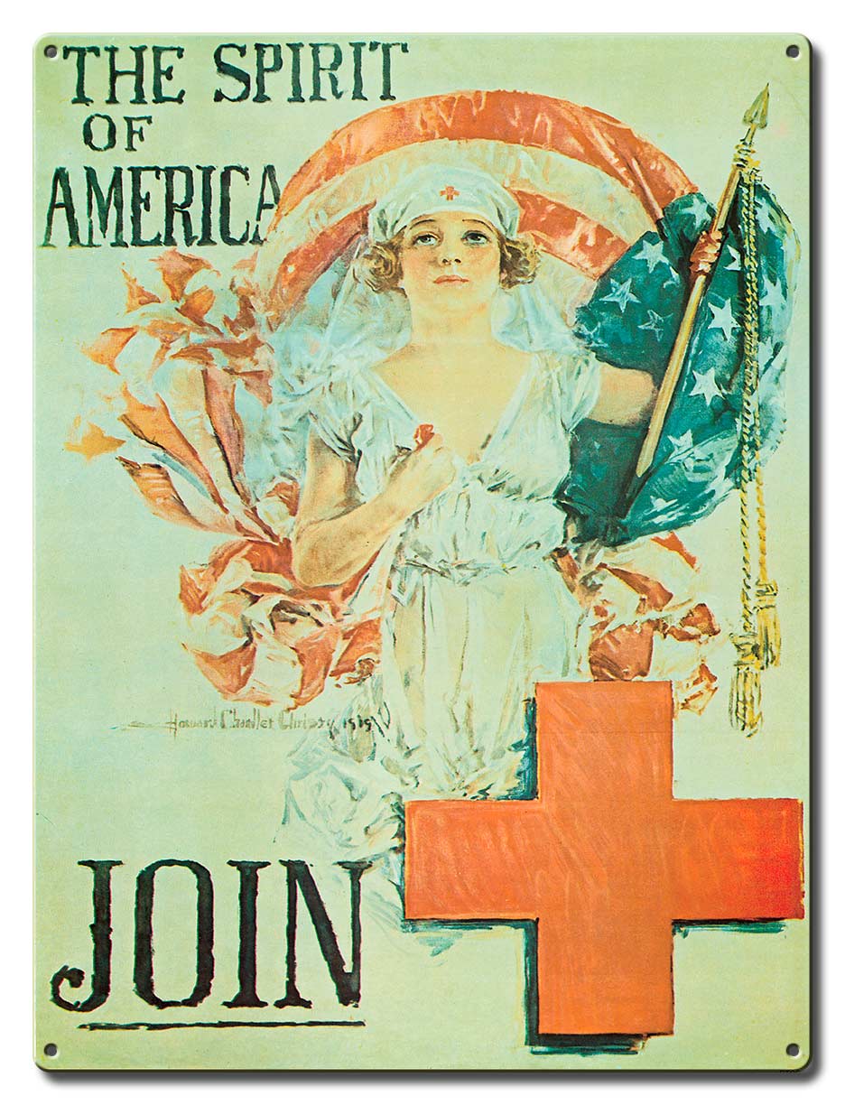 Join Red Cross Vintage Sign, Military, Metal Sign, Wall Art, 12 X 16 Inches