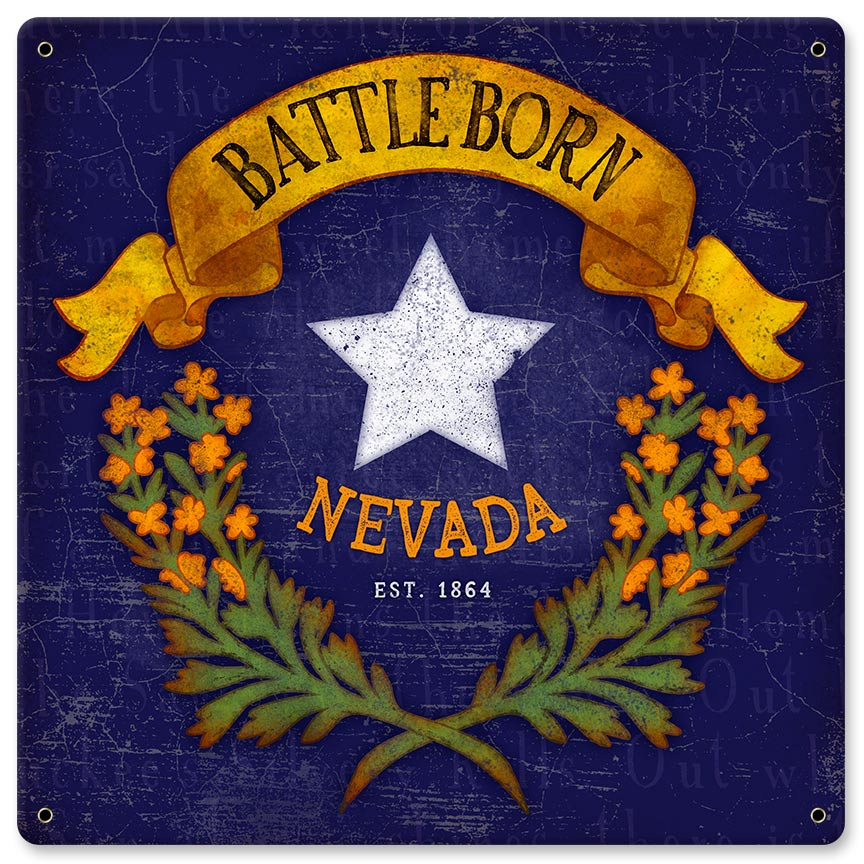 Battle Born Nevada Vintage Sign, Travel, Metal Sign, Wall Art, 12 X 12 Inches