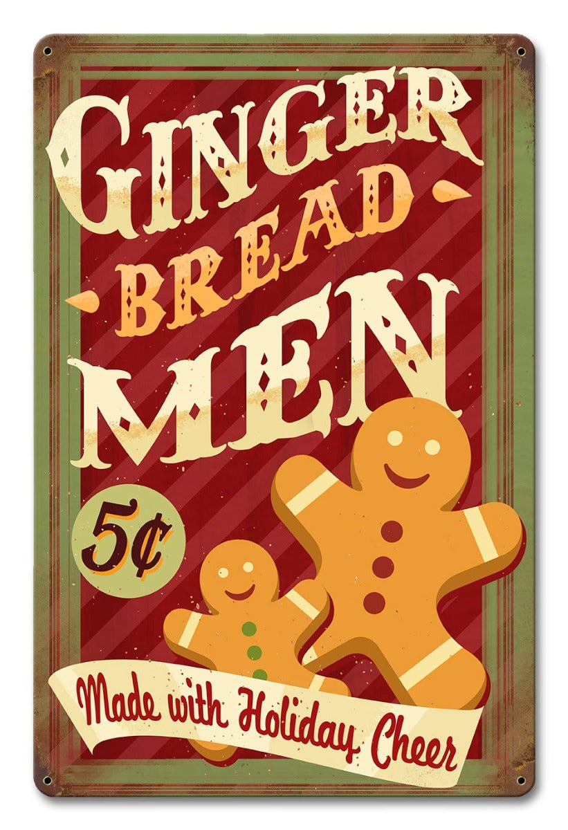 Gingerbread Men Holiday, Seasonal, Metal Sign, Wall Art, 12 X 18 Inches