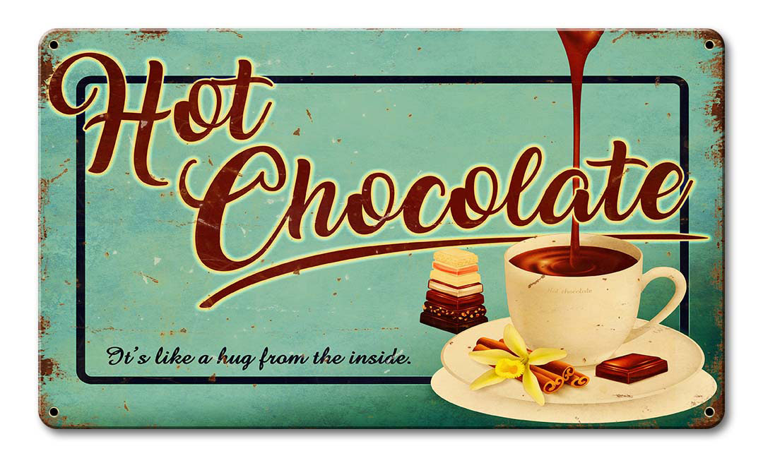 Hot Chocolate, Seasonal, Metal Sign, Wall Art, 14 X 8 Inches