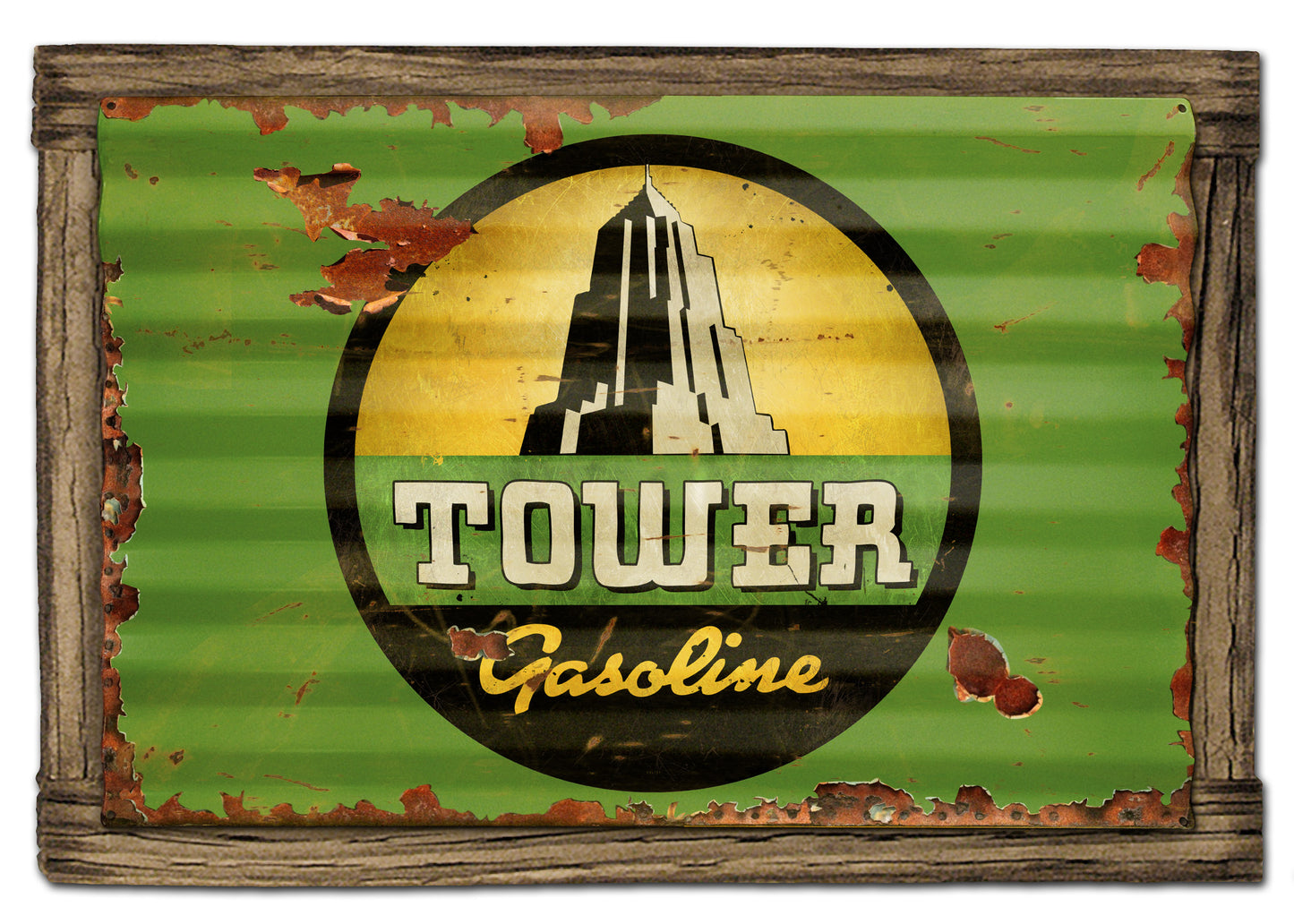 Tower Gasoline Vintage Sign, Oil & Petro, Metal Sign, Wall Art, 24 X 16 Inches