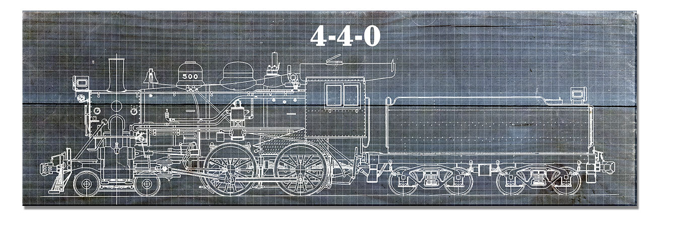 Train Blue Print 4-4-0, Wood Signs, Metal Sign, Wall Art, 22 X 7 Inches