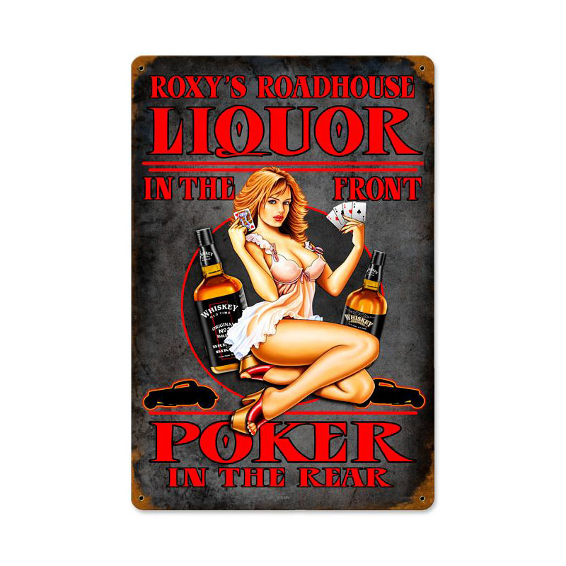 Liquor Poker Vintage Sign, Pinup Girls, Metal Sign, Wall Art, 12 X 18 Inches