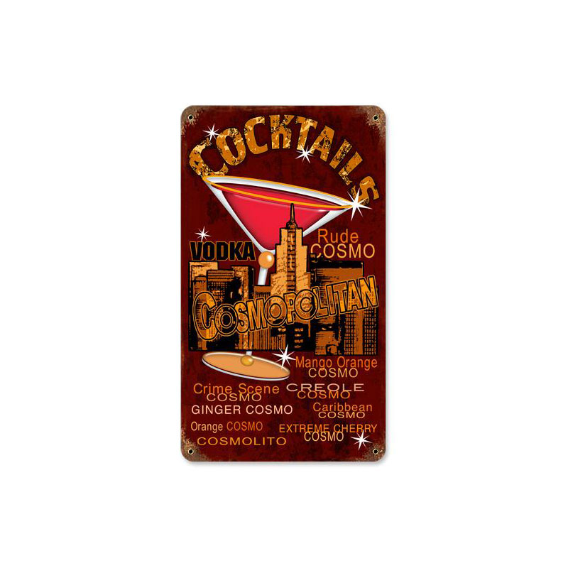 Cosmo Cocktails Vintage Sign, Food & Drink, Metal Sign, Wall Art, 8 X 14 Inches
