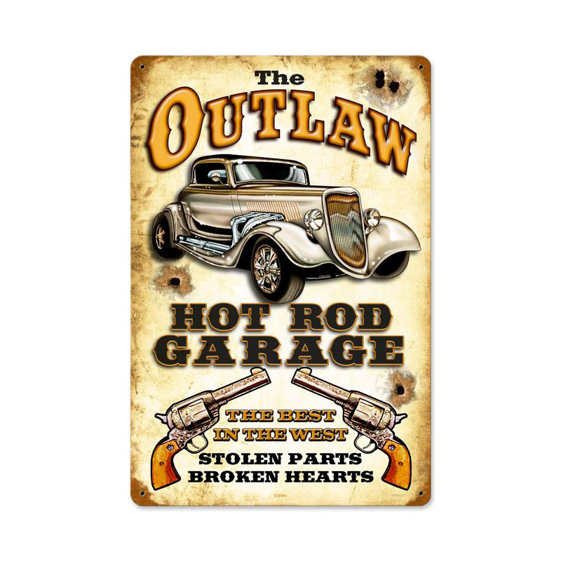Outlaw Garage Vintage Sign, Other, Metal Signs, Wall Art, 12 X 18 Inches