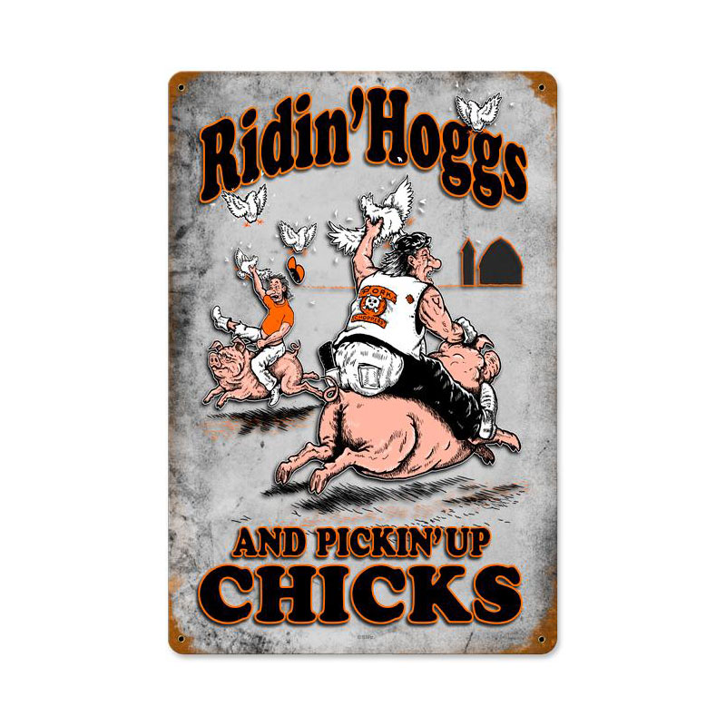 Riding Hogs Vintage Sign, Other, Metal Sign, Wall Art, 12 X 18 Inches