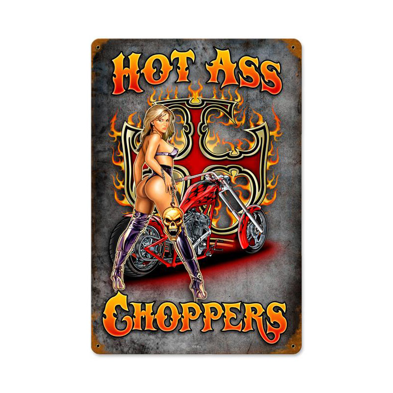 Hot Ass Chopers Vintage Sign, Other, Metal Sign, Wall Art, 12 X 18 Inches