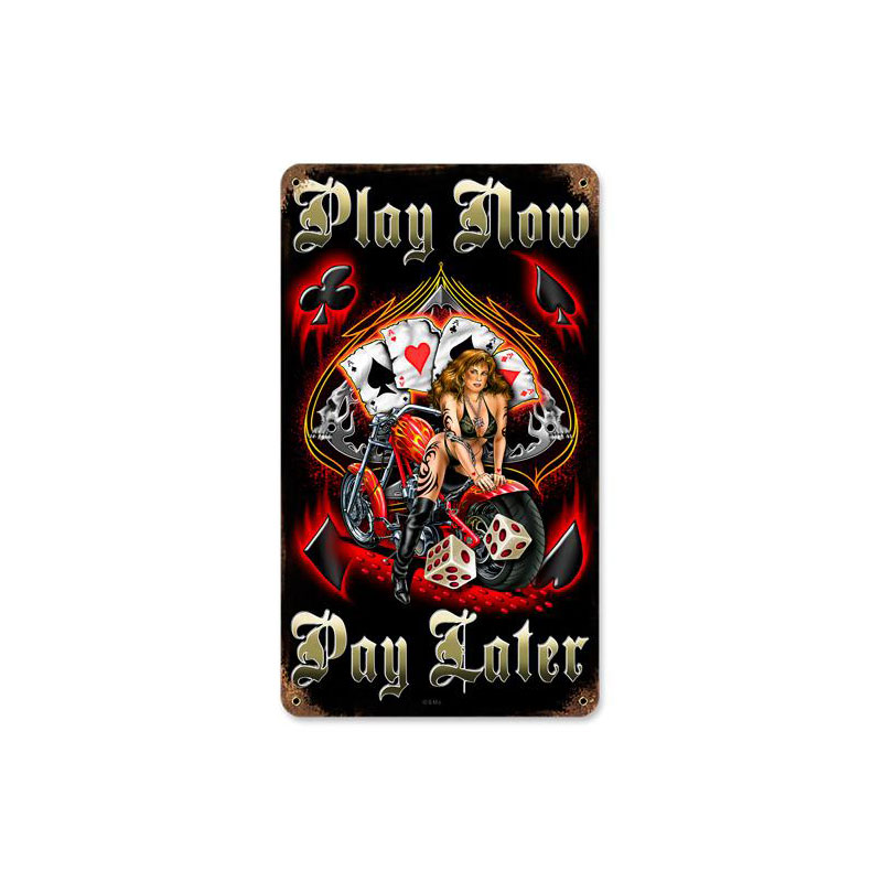 Play Now Vintage Sign, Other, Metal Sign, Wall Art, 8 X 14 Inches